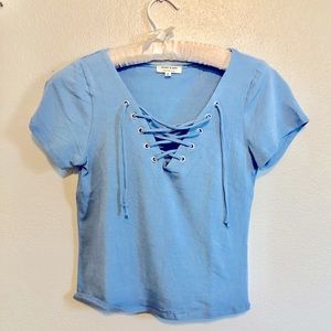 Blue lace-up crop top